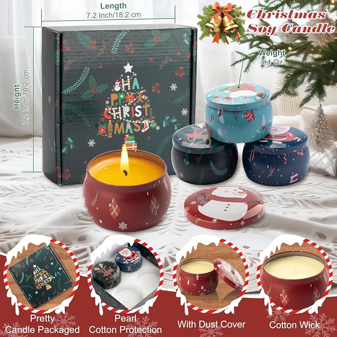 Christmas Scented Candles Gifts - Xmas Candle Gift Set for Women Men Aromatherapy Soy Wax Natural Small Festival Aroma