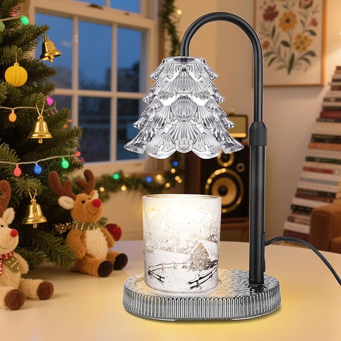 Christmas Tree Shape Candle Warmer Lamp with Timer Dimmable Adjustable Height Wax Warmer Lamp for Jar Candles With 2 Bulbs