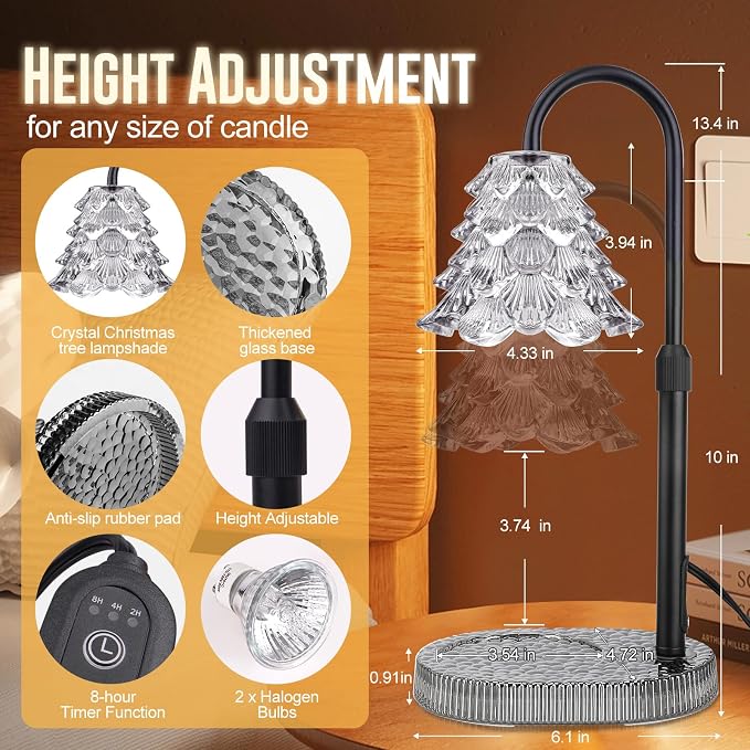 Christmas Tree Shape Candle Warmer Lamp with Timer Dimmable Adjustable Height Wax Warmer Lamp for Jar Candles With 2 Bulbs