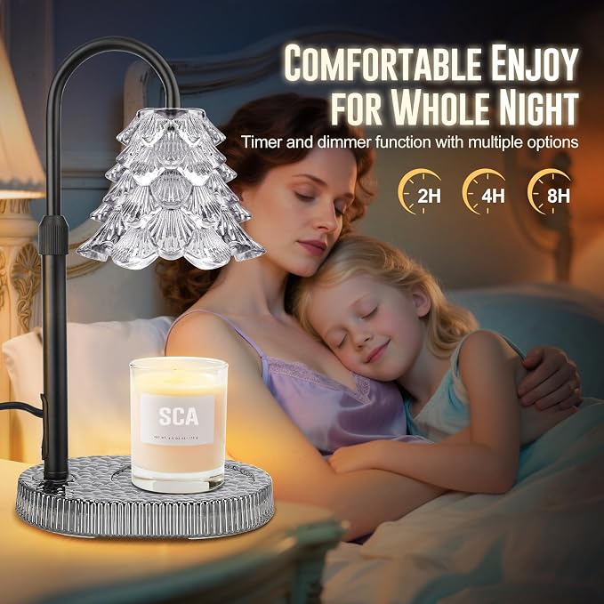 Christmas Tree Shape Candle Warmer Lamp with Timer Dimmable Adjustable Height Wax Warmer Lamp for Jar Candles With 2 Bulbs