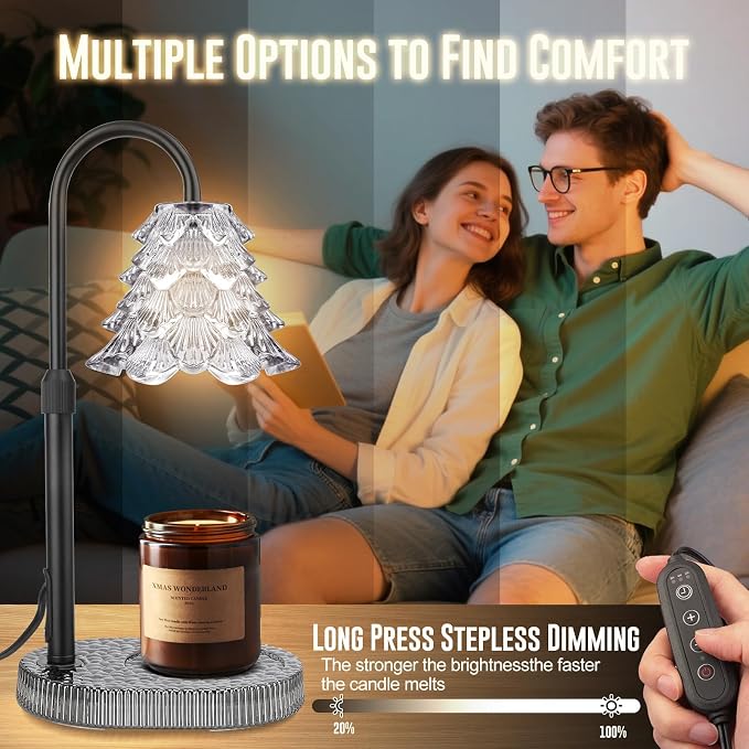 Christmas Tree Shape Candle Warmer Lamp with Timer Dimmable Adjustable Height Wax Warmer Lamp for Jar Candles With 2 Bulbs