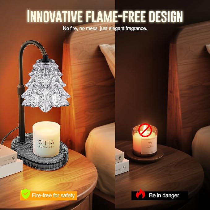 Christmas Tree Shape Candle Warmer Lamp with Timer Dimmable Adjustable Height Wax Warmer Lamp for Jar Candles With 2 Bulbs