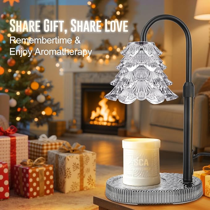 Christmas Tree Shape Candle Warmer Lamp with Timer Dimmable Adjustable Height Wax Warmer Lamp for Jar Candles With 2 Bulbs