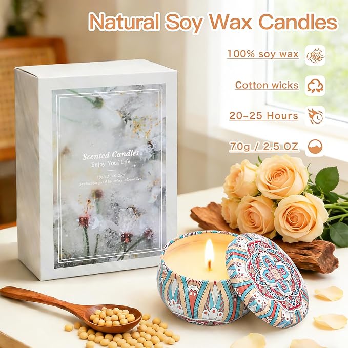 ChristmasGiftsCandles Scented Candle Gift Set, 12 Pack Home Fragrance - 300 Hour Long-Lasting Soy Wax, alternate product view