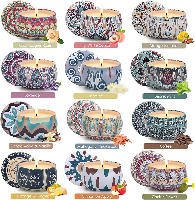 ChristmasGiftsCandles Scented Candle Gift Set, 12 Pack Home Fragrance - 300 Hour Long-Lasting Soy Wax, alternate product view
