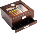 Cigar Humidor, Handmade Box with Humidifier Hygrometer, Cedar Wood Glass Top Case with Accessories Drawer, Hold 30-35 Cigars