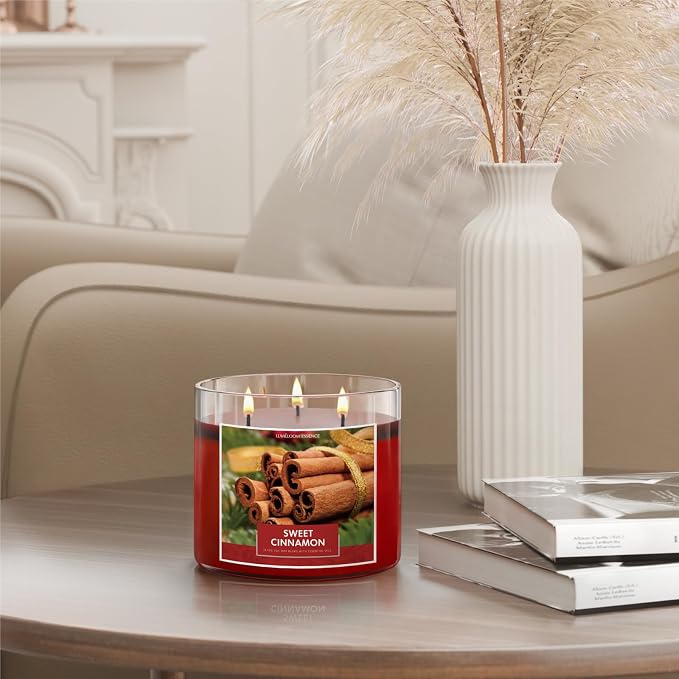 Cinnamon Candles, 14.5oz, Large 3-Wick Soy Wax Candles for Home Scented, Sweet Cinnamon, Apple, Clove Scent, Holiday Gifts