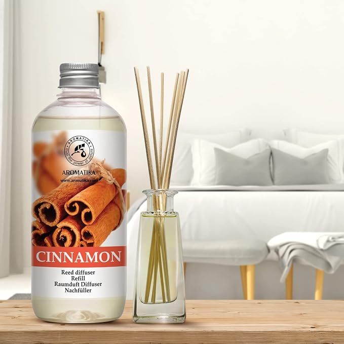 Cinnamon Reed Diffuser Refill with Natural Essential Cinnamon Oil 17 oz - Fresh & Long Lasting Fragrance - Best for