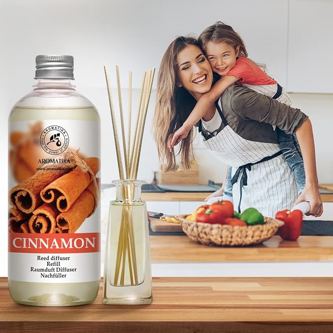 Cinnamon Reed Diffuser Refill with Natural Essential Cinnamon Oil 17 oz - Fresh & Long Lasting Fragrance - Best for