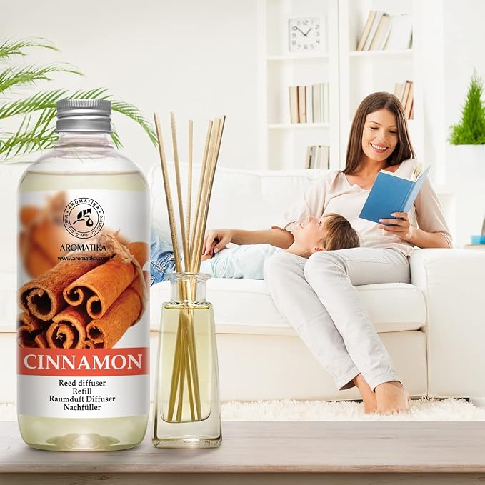 Cinnamon Reed Diffuser Refill with Natural Essential Cinnamon Oil 17 oz - Fresh & Long Lasting Fragrance - Best for