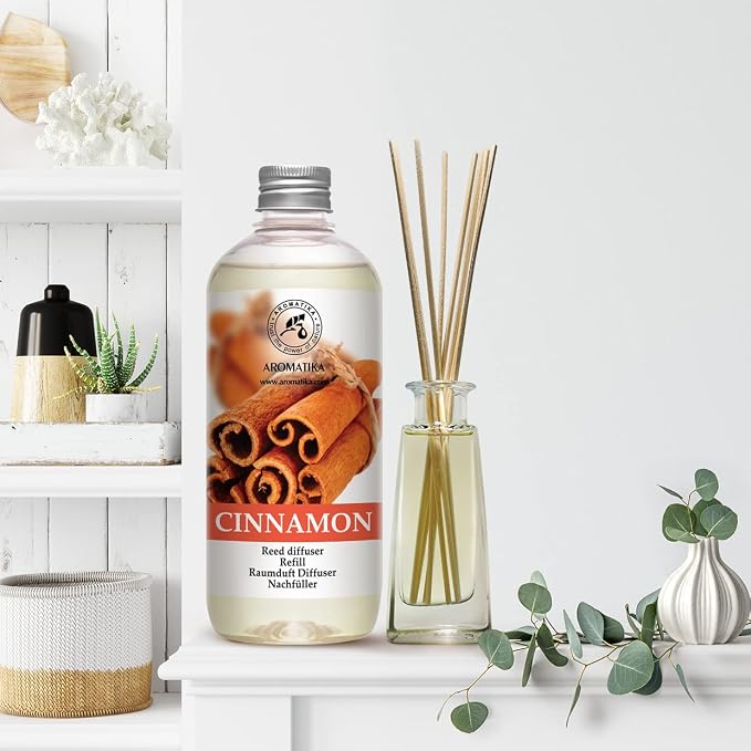 Cinnamon Reed Diffuser Refill with Natural Essential Cinnamon Oil 17 oz - Fresh & Long Lasting Fragrance - Best for