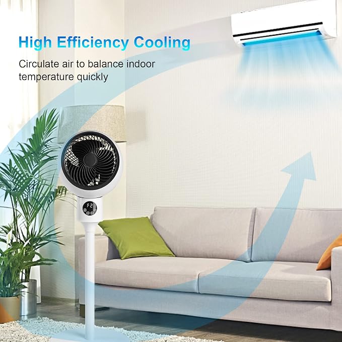 Circulating Stand Fan for Home Bedroom with Remote,Standing Fans Ocillation 70°,Pedestal Fan 3 Speeds,3 Modes,15Hour