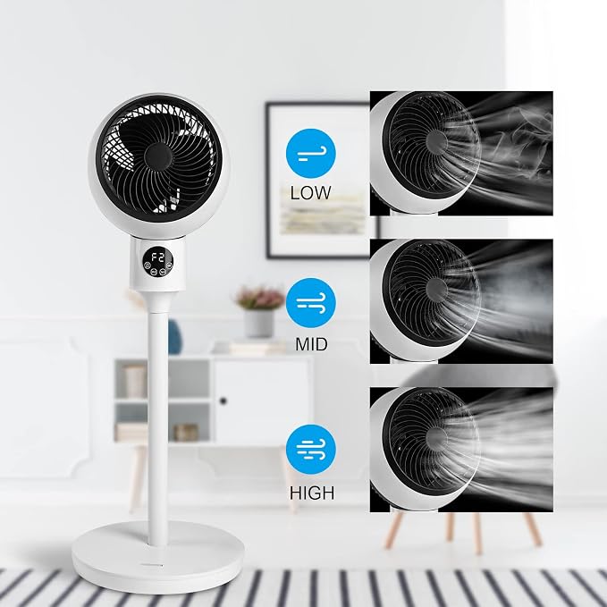 Circulating Stand Fan for Home Bedroom with Remote,Standing Fans Ocillation 70°,Pedestal Fan 3 Speeds,3 Modes,15Hour