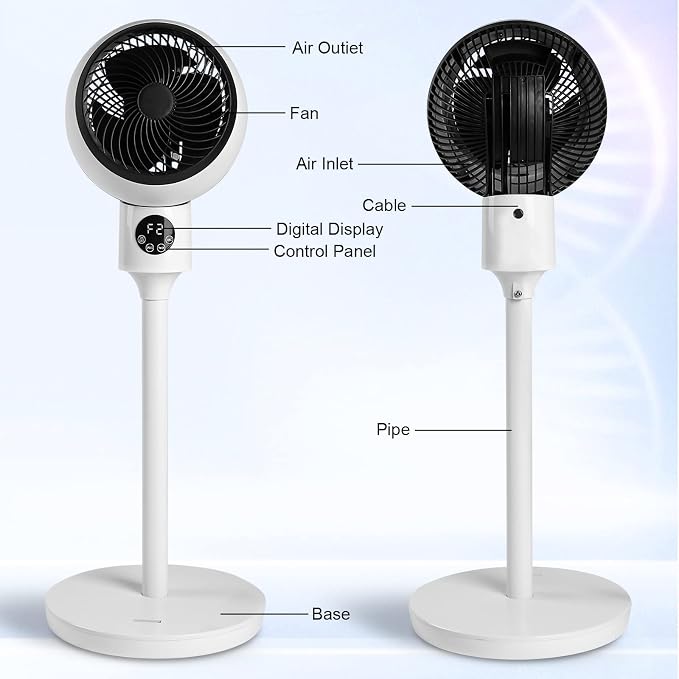 Circulating Stand Fan for Home Bedroom with Remote,Standing Fans Ocillation 70°,Pedestal Fan 3 Speeds,3 Modes,15Hour