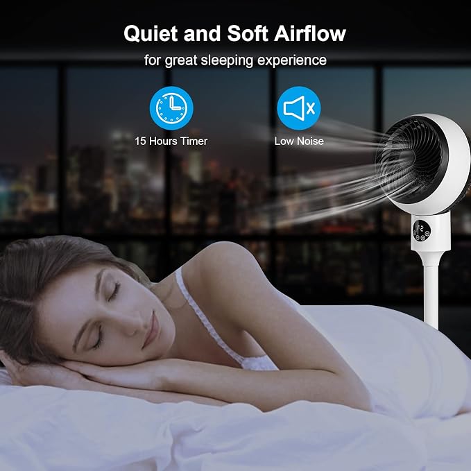 Circulating Stand Fan for Home Bedroom with Remote,Standing Fans Ocillation 70°,Pedestal Fan 3 Speeds,3 Modes,15Hour