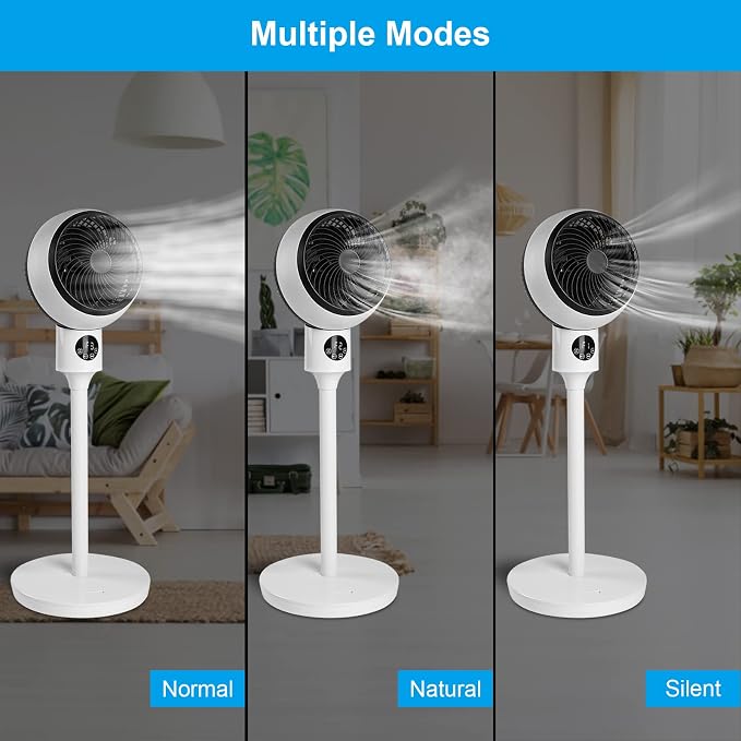 Circulating Stand Fan for Home Bedroom with Remote,Standing Fans Ocillation 70°,Pedestal Fan 3 Speeds,3 Modes,15Hour