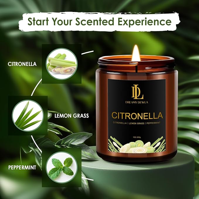 Citronella Candles Indoor Outdoor, Citronella Scented Candle, Natural Soy Wax Candle for Summer Outside Garden Camping