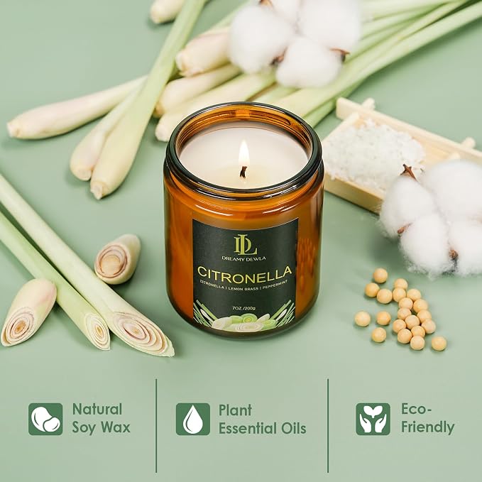 Citronella Candles Indoor Outdoor, Citronella Scented Candle, Natural Soy Wax Candle for Summer Outside Garden Camping