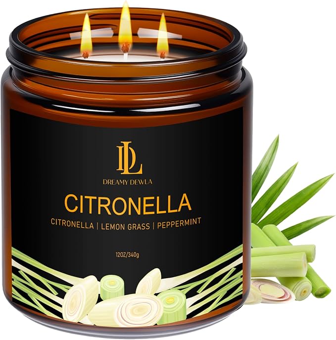 Citronella Candles Indoor Outdoor, Large 3 Wick 12oz Scented Candles up to 60 Hours Burning, product image