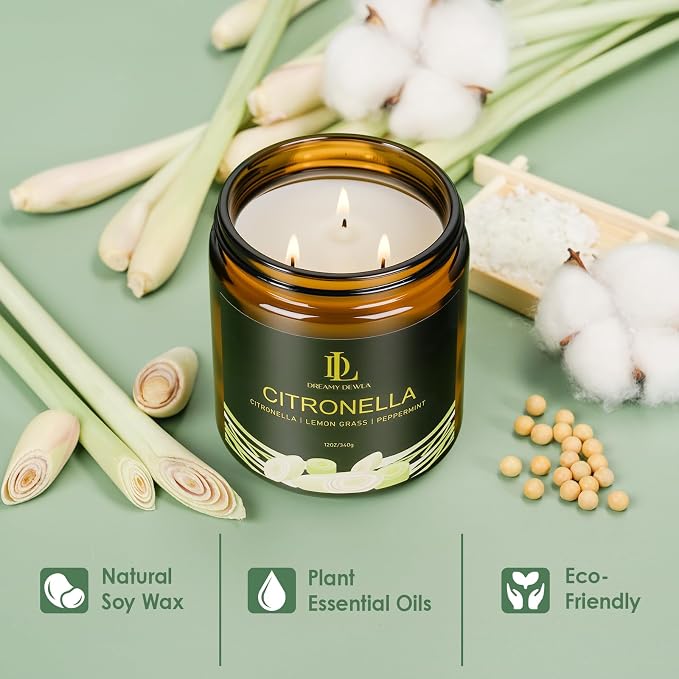 Citronella Candles Indoor Outdoor, Large 3 Wick 12oz Scented Candles up to 60 Hours Burning, alternate product view 4
