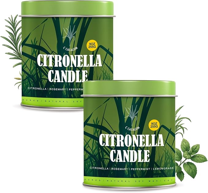 Citronella Candles Outdoor Set, 2 Pack Jar Candle for Patio Camping Backyard Picnic, Scented Candles Sets Gifts for Men