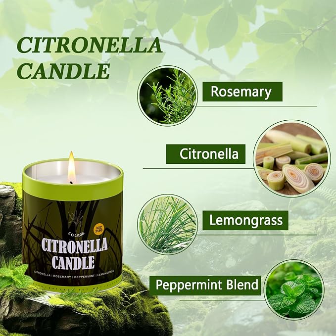 Citronella Candles Outdoor Set, 2 Pack Jar Candle for Patio Camping Backyard Picnic, Scented Candles Sets Gifts for Men