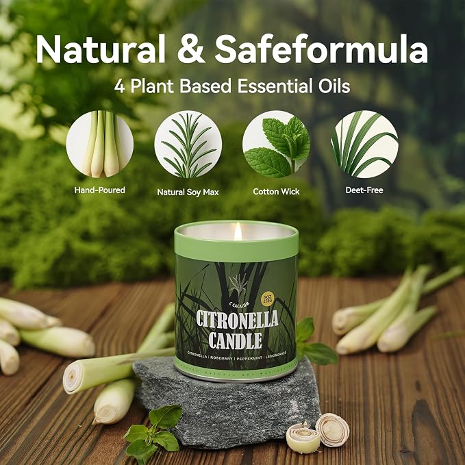 Citronella Candles Outdoor Set, 2 Pack Jar Candle for Patio Camping Backyard Picnic, Scented Candles Sets Gifts for Men