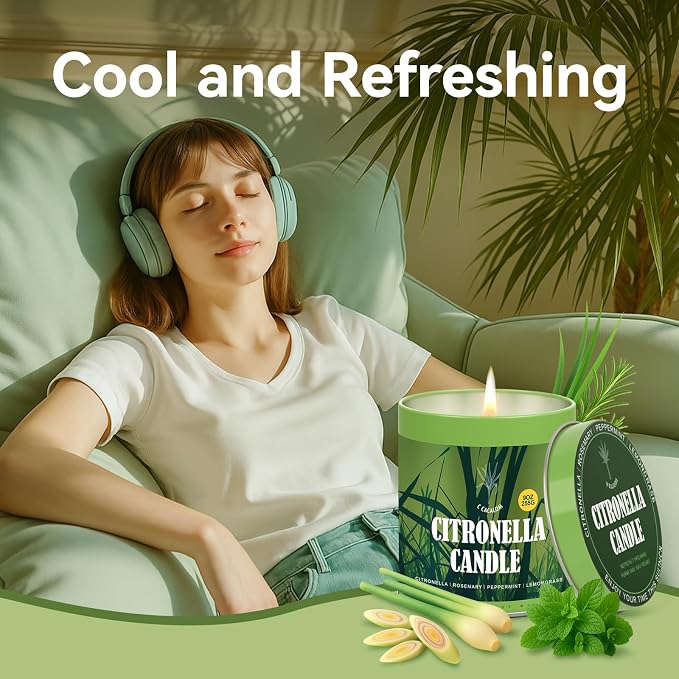 Citronella Candles Outdoor Set, 2 Pack Jar Candle for Patio Camping Backyard Picnic, Scented Candles Sets Gifts for Men