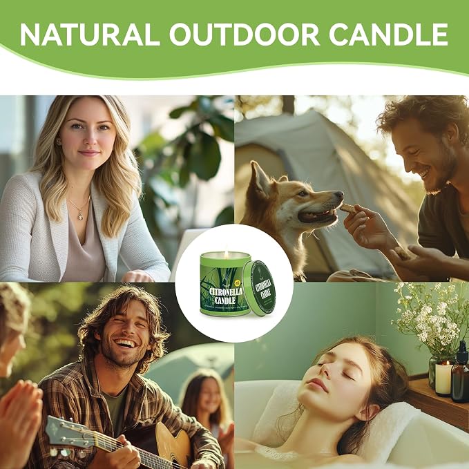 Citronella Candles Outdoor Set, 2 Pack Jar Candle for Patio Camping Backyard Picnic, Scented Candles Sets Gifts for Men