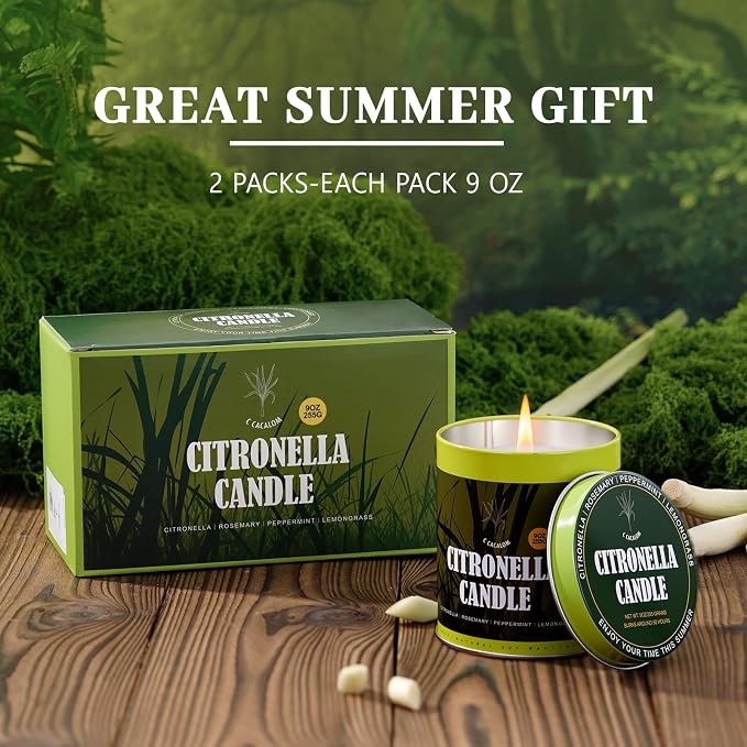 Citronella Candles Outdoor Set, 2 Pack Jar Candle for Patio Camping Backyard Picnic, Scented Candles Sets Gifts for Men