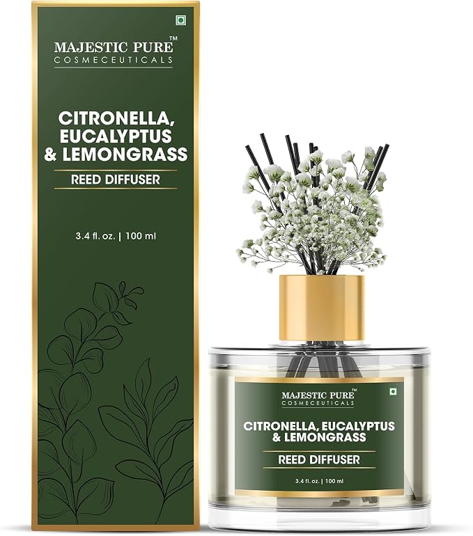 Citronella, Eucalyptus & Lemongrass Reed Diffuser for Home, Bathroom & Office | Natural Aromatherapy Air Freshener with