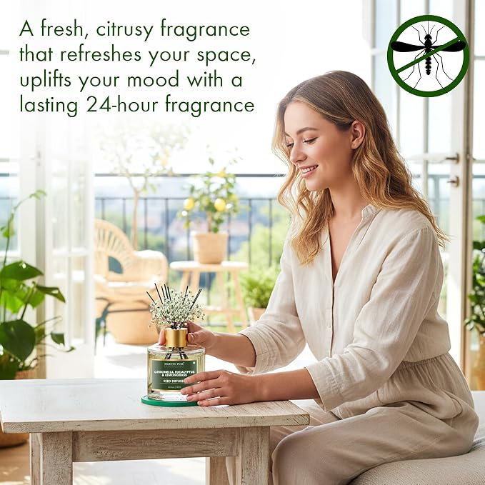 Citronella, Eucalyptus & Lemongrass Reed Diffuser for Home, Bathroom & Office | Natural Aromatherapy Air Freshener with