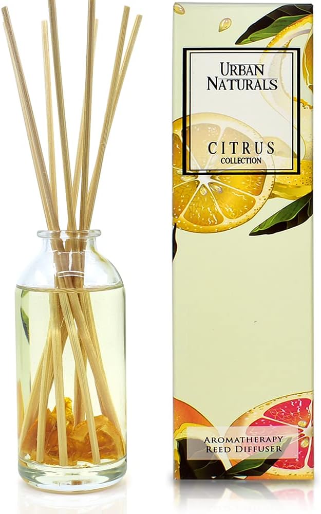Citrus Bliss Mandarin Orange & Grapefruit Essential Oil Reed Diffuser w/Real Orange! | Fresh Home Fragrance, product image
