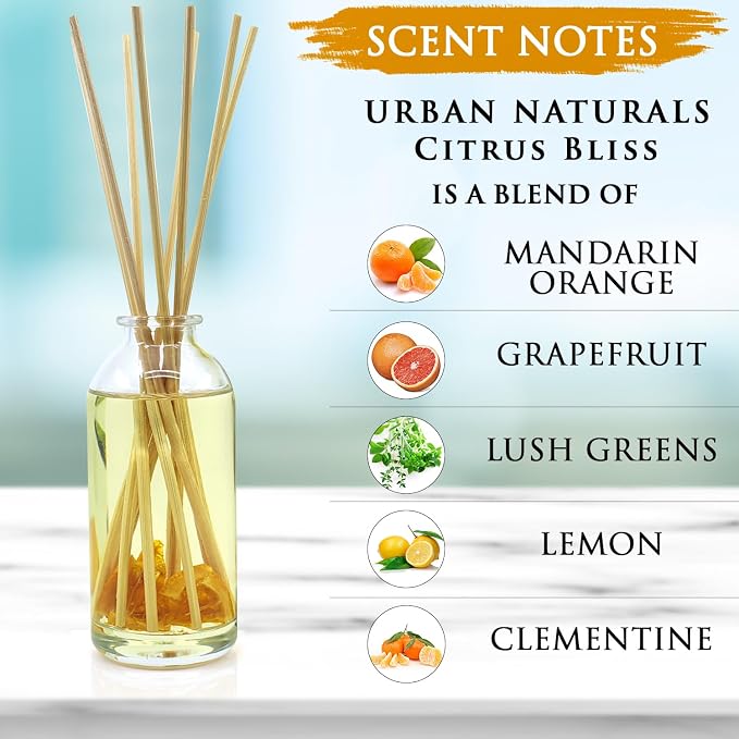 Citrus Bliss Mandarin Orange & Grapefruit Essential Oil Reed Diffuser w/Real Orange! | Fresh Home Fragrance, alternate