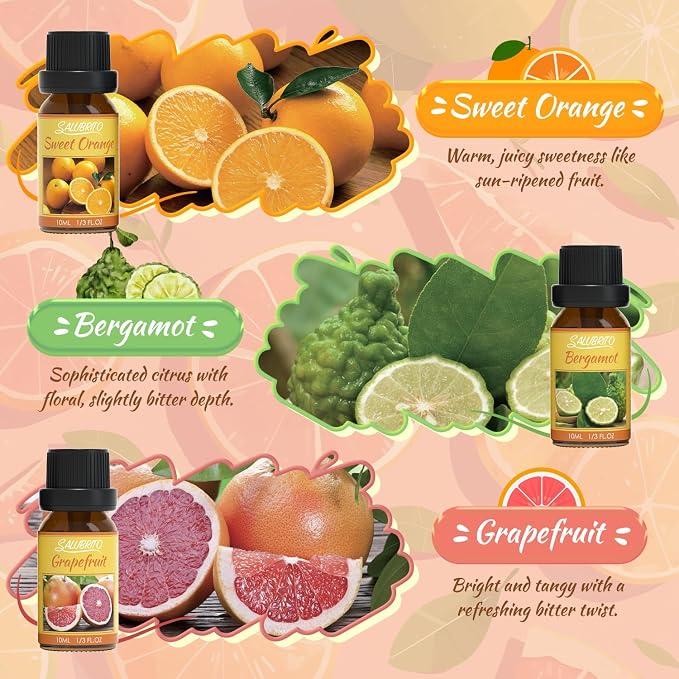 Citrus Essential Oils Set for Diffuser, Fragrance Oil | Sweet Orange, Bergamot, Lemon, Grapefruit, Mandarin Orange, alternate