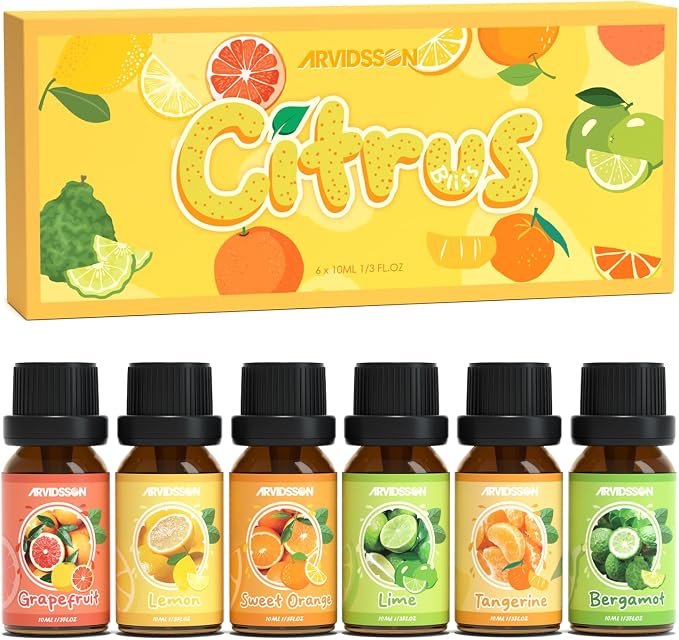 Citrus Essential Oils Set, Fresh Fruit Essential Oil for Diffuser, Grapefruit, Bergamot, Sweet Orange, Lemon, Lime