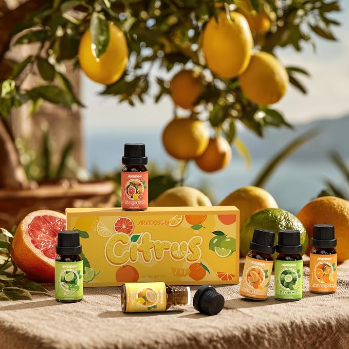 Citrus Essential Oils Set, Fresh Fruit Essential Oil for Diffuser, Grapefruit, Bergamot, Sweet Orange, Lemon, Lime