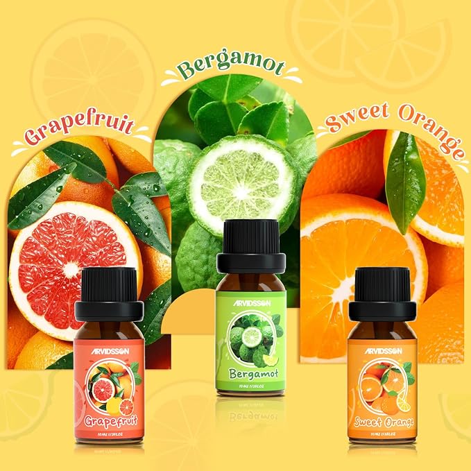 Citrus Essential Oils Set, Fresh Fruit Essential Oil for Diffuser, Grapefruit, Bergamot, Sweet Orange, Lemon, Lime