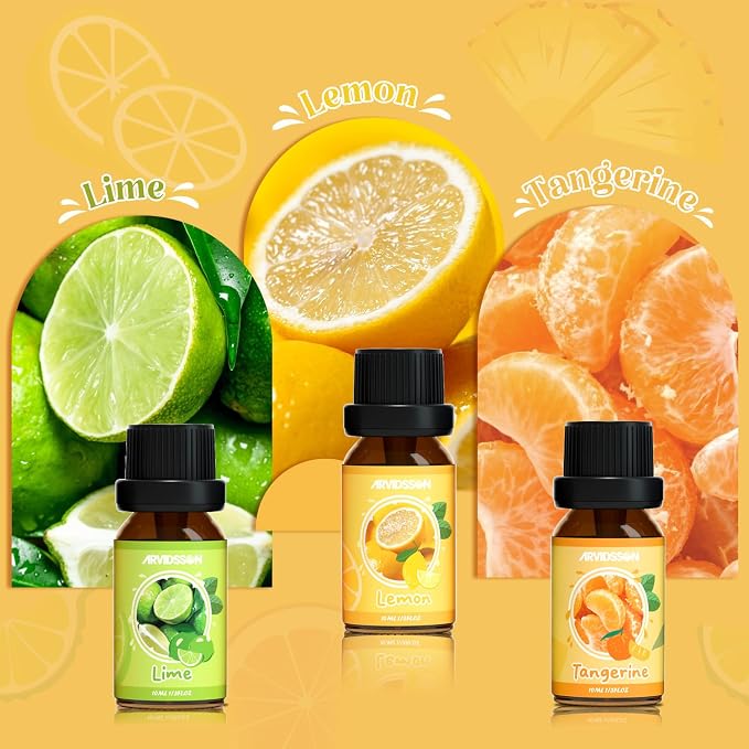 Citrus Essential Oils Set, Fresh Fruit Essential Oil for Diffuser, Grapefruit, Bergamot, Sweet Orange, Lemon, Lime