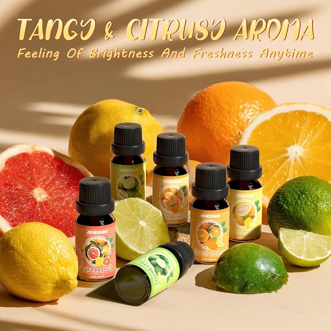 Citrus Essential Oils Set, Fresh Fruit Essential Oil for Diffuser, Grapefruit, Bergamot, Sweet Orange, Lemon, Lime