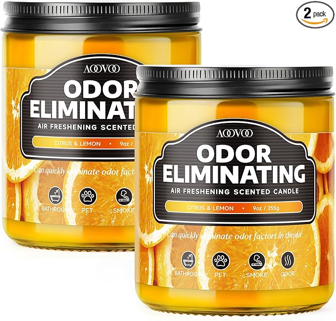 Citrus & Lemon 2 Pack Odor Eliminating Highly Fragranced Candle - Eliminates Pet, Smoke, Food and Other Smells Quickly