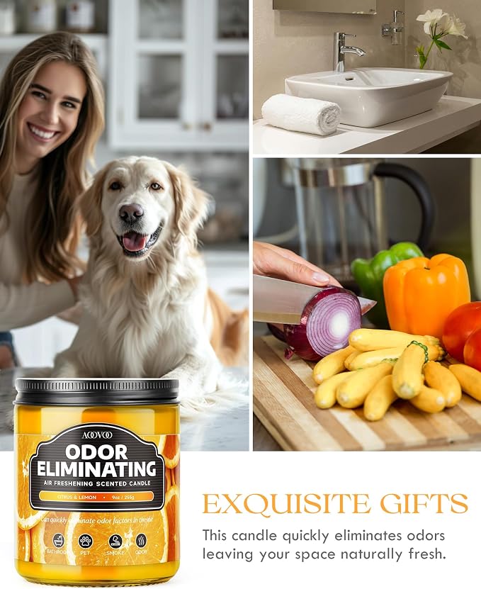 Citrus & Lemon 2 Pack Odor Eliminating Highly Fragranced Candle - Eliminates Pet, Smoke, Food and Other Smells Quickly