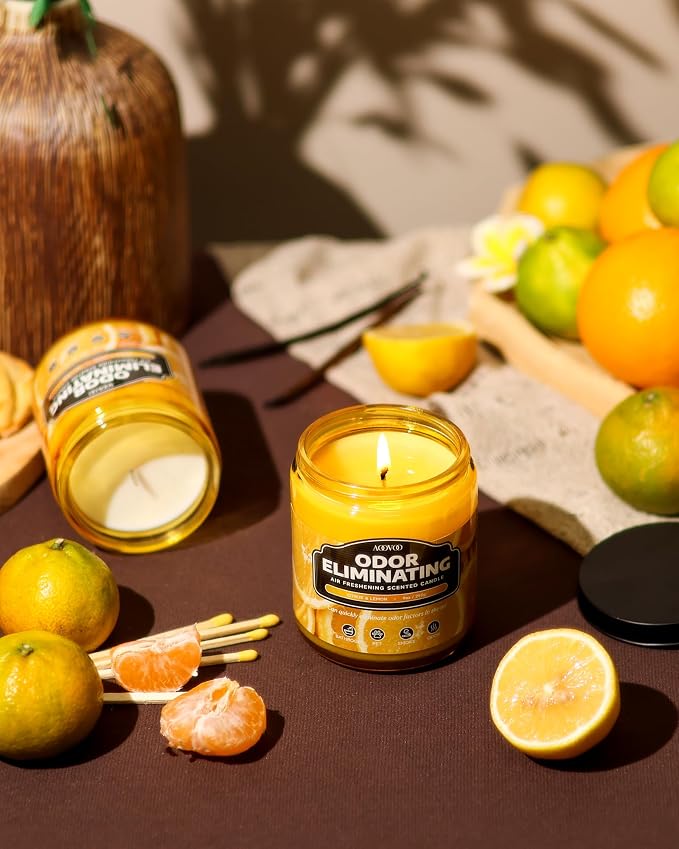 Citrus & Lemon 2 Pack Odor Eliminating Highly Fragranced Candle - Eliminates Pet, Smoke, Food and Other Smells Quickly