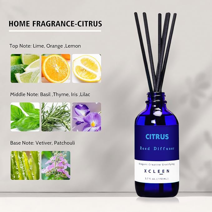 Citrus Scented Reed Diffuser, Orange, Lime & Lemon Oil Reed Diffuser, Real Citrus! Holiday Home Fragrance for Bathroom Office