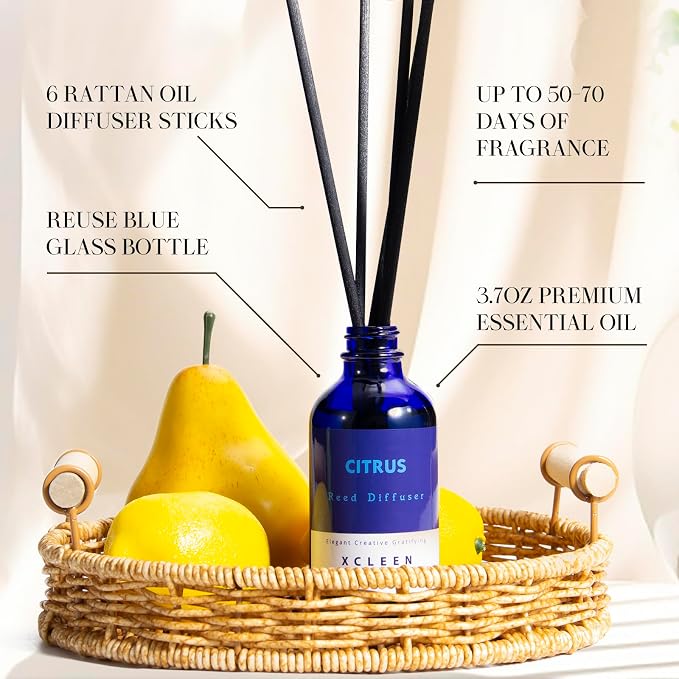 Citrus Scented Reed Diffuser, Orange, Lime & Lemon Oil Reed Diffuser, Real Citrus! Holiday Home Fragrance for Bathroom Office