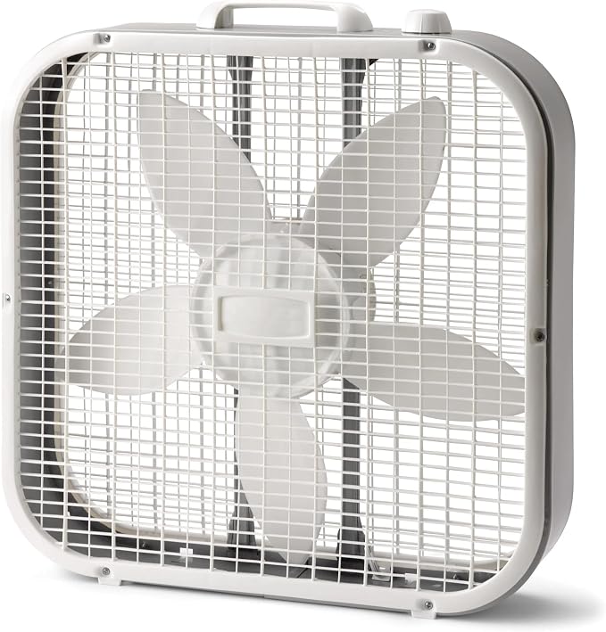 Classic 22.5-Inch Box Fan, 3-Speed Settings with Weather-Resistant Motor for Indoor and Outdoor Use, Quiet Operation, White