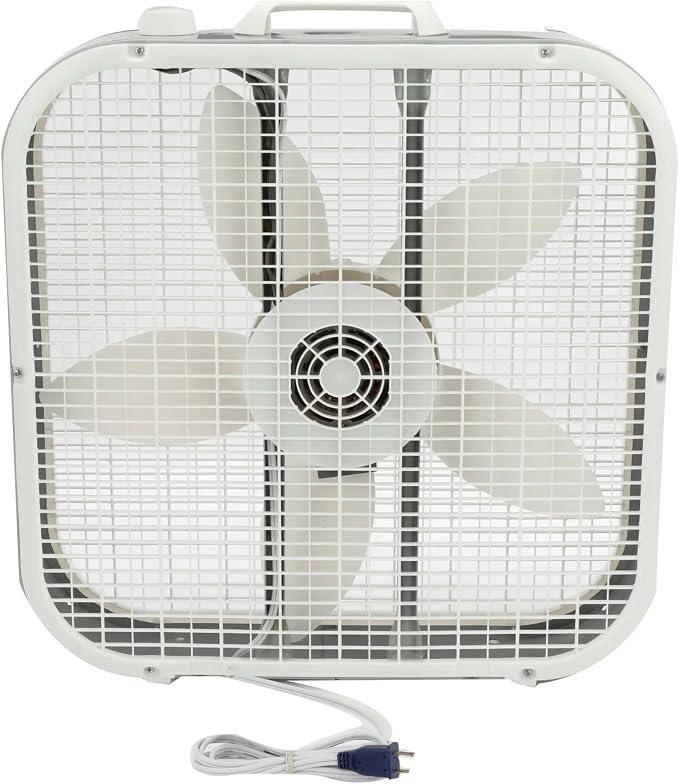 Classic 22.5-Inch Box Fan, 3-Speed Settings with Weather-Resistant Motor for Indoor and Outdoor Use, Quiet Operation, White