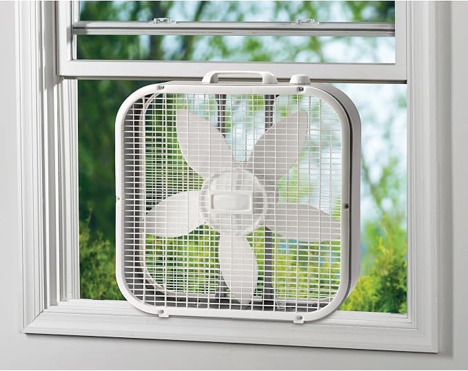 Classic 22.5-Inch Box Fan, 3-Speed Settings with Weather-Resistant Motor for Indoor and Outdoor Use, Quiet Operation, White