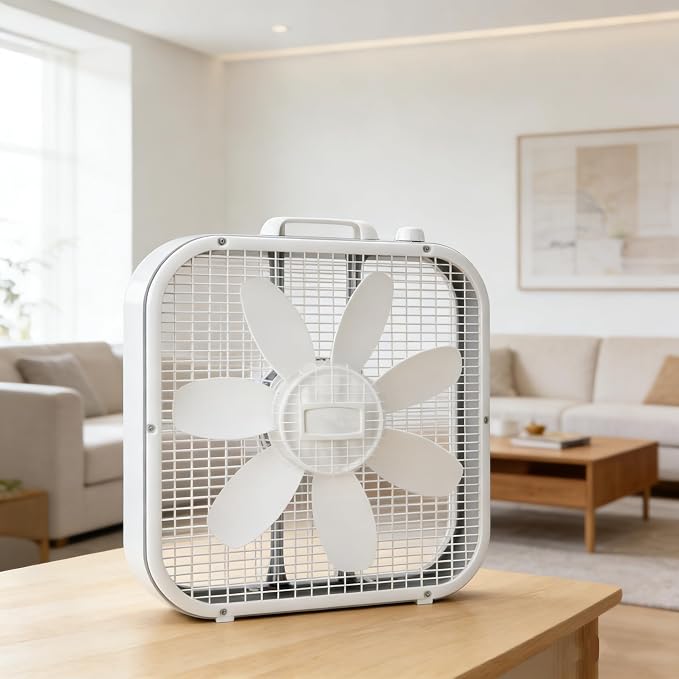 Classic 22.5-Inch Box Fan, 3-Speed Settings with Weather-Resistant Motor for Indoor and Outdoor Use, Quiet Operation, White