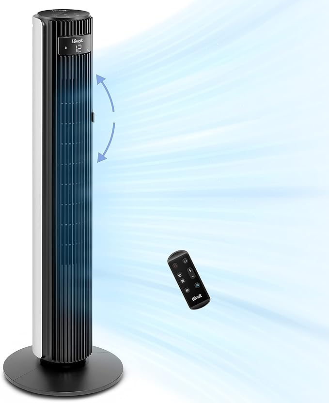 Classic 42-inch Tower Fan for Home, 1472 CFM Powerful Fan, 22dB Quiet as You Sleep, 90° L&R Oscillation, 60° U&D Airflow